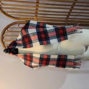 Lambswool 100% wool red white blue green plaid scarf made in west germany